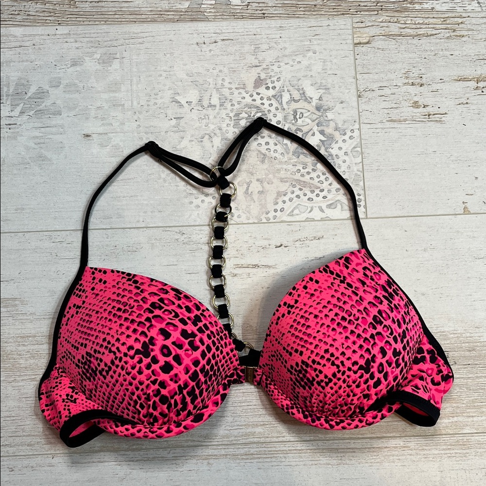 Y2K Pink Victorias Secret Pink Snakeskin Pushup Bikini Top Medium